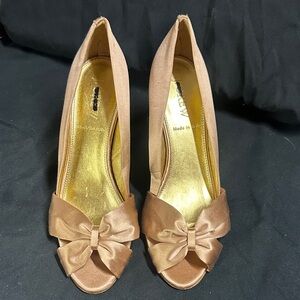 J. Crew Champagne Peep-Toe Heels with Bow